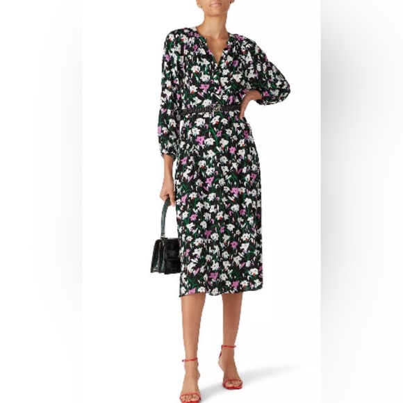 Veronica Beard Cecilia Black Floral Midi Shirt‎ Dress Chic Sophisticated Size 4 - Picture 2 of 10